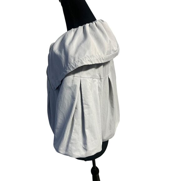 ELLE White Cropped Jacket With Puffy Sleeves & Zipper OFFICE ATTIRE WORKATTIRE - Picture 6 of 12